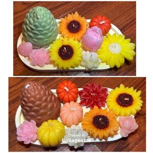 Colorful Floral and Pinecone Candle Set